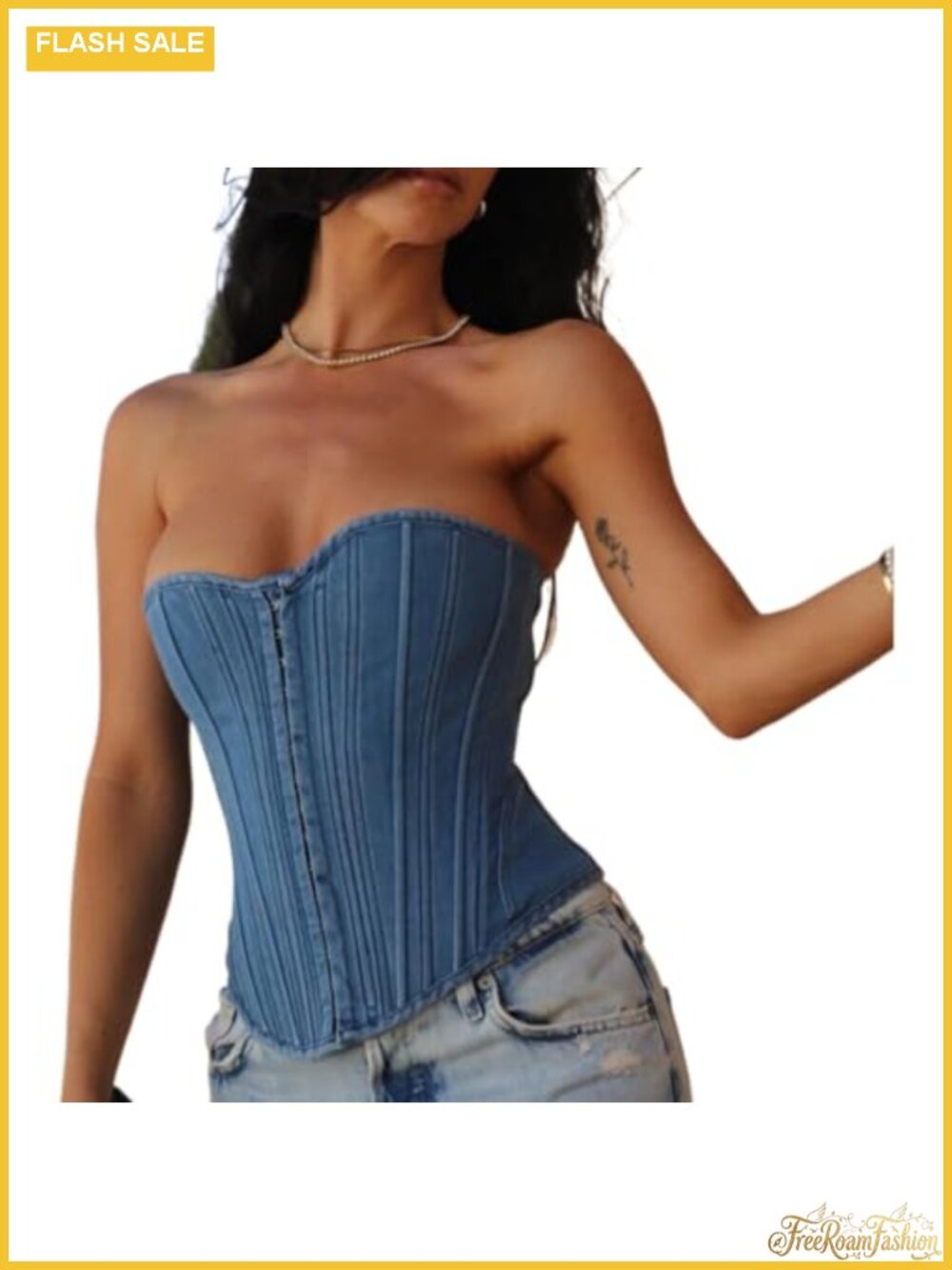 Denim Corset Top Sleeveless Slim Waist Cincher Bustier Front Hook